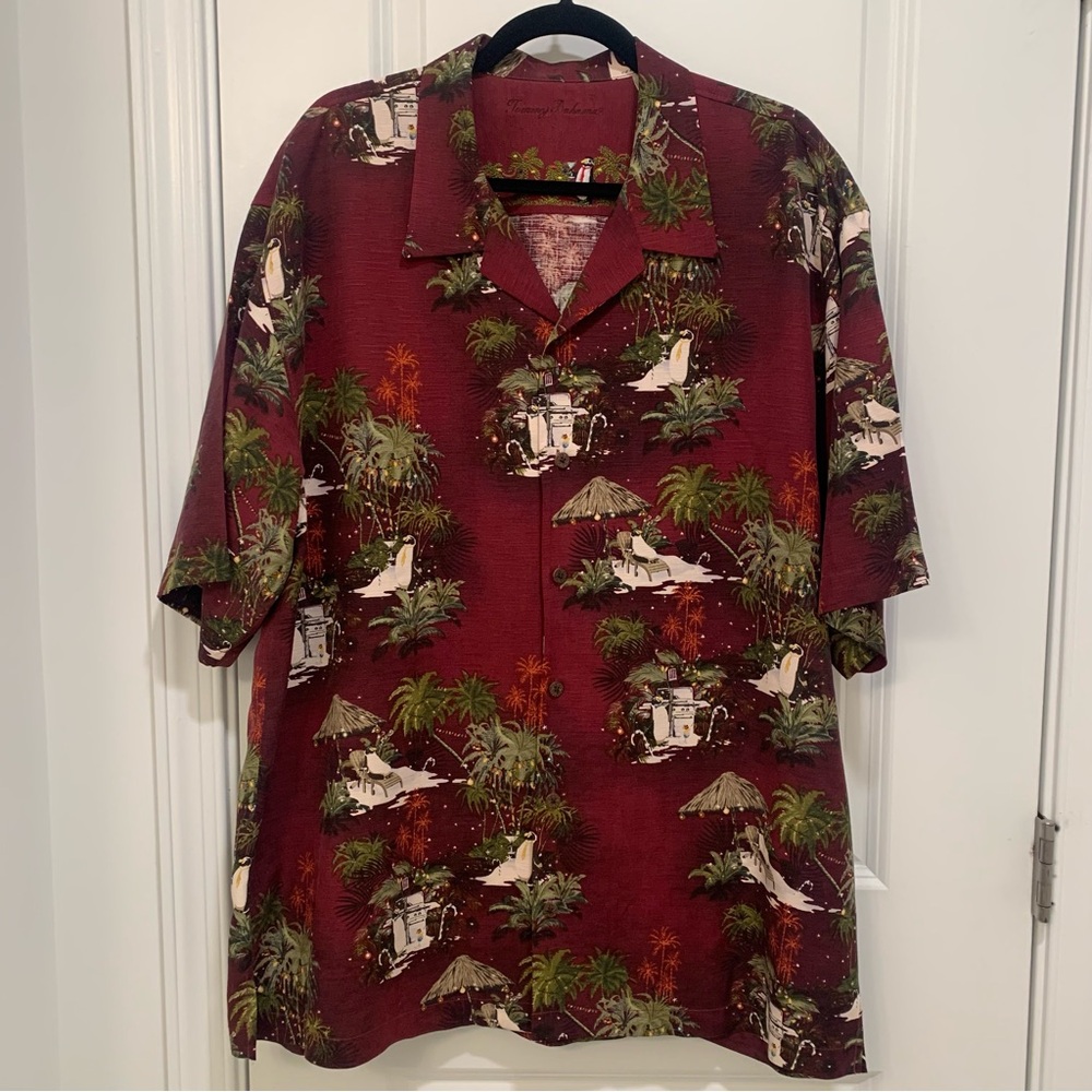 Tommy Bahama Men's Silk Maroon Tropical Holiday Penguin Button Down Shirt Sz XL